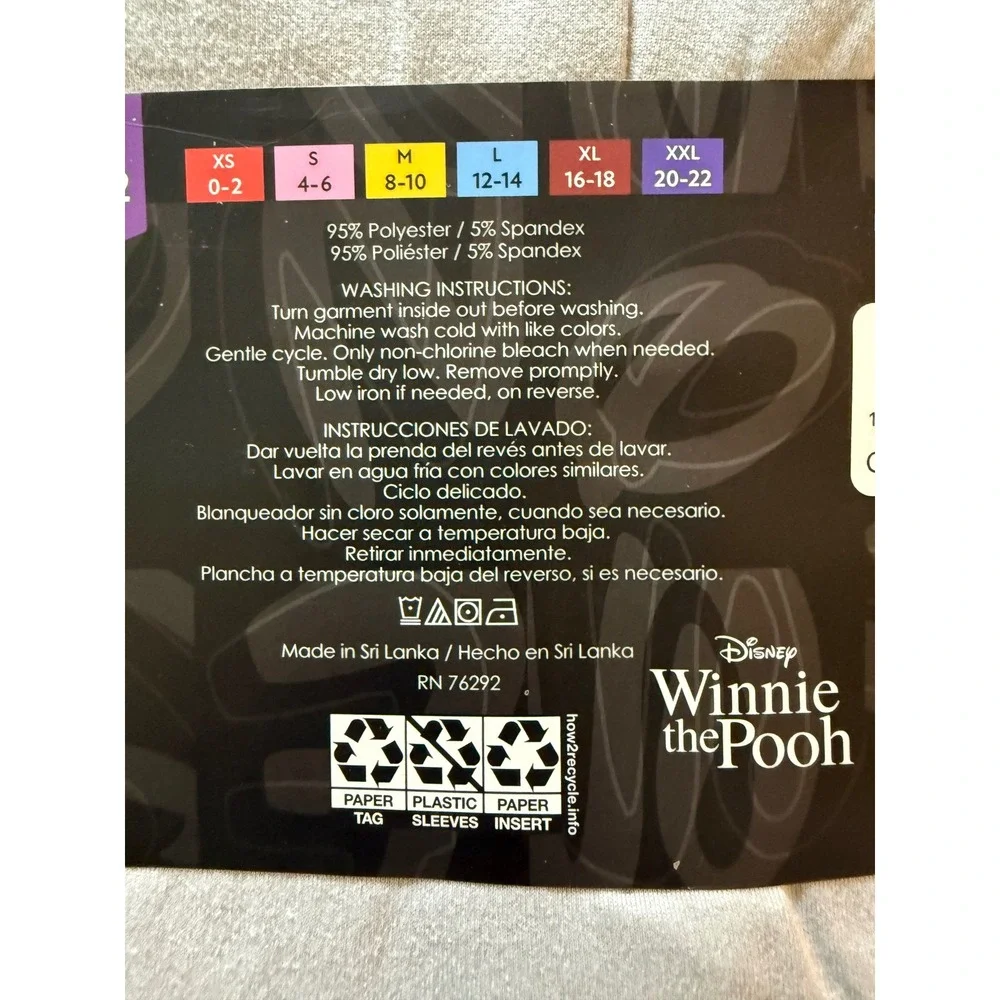 Disney Winnie the Pooh Pajama Set Womens XXL 20-22 Grey Short Sleeve Shorts New - Picture 5 of 5